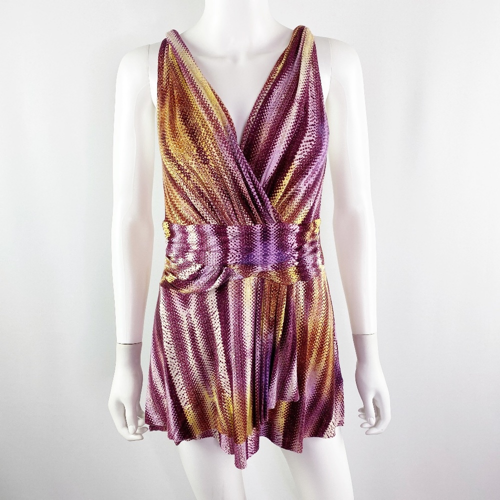 A Common Multicolor Thread Faux Wrap Draped Tank Top Size M
